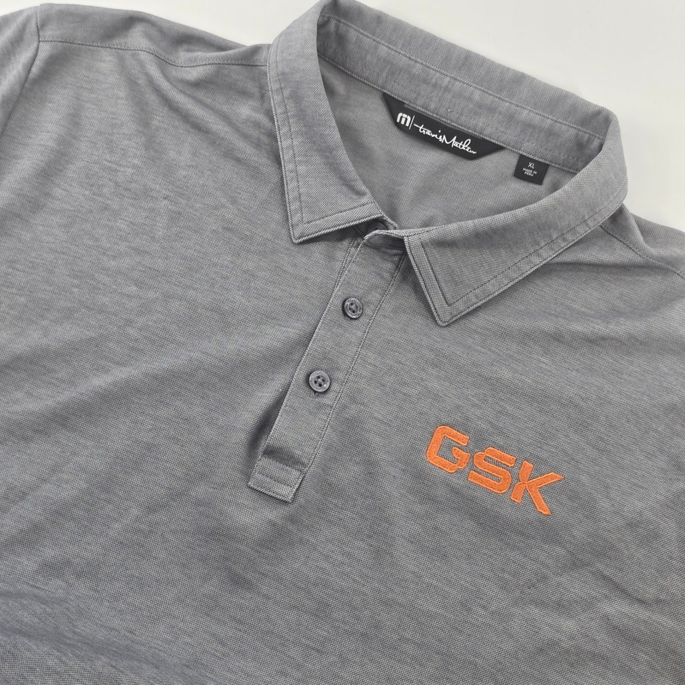 TravisMathew Polo Men XL Grey GSK Embroidered Logo Short Sleeve Performance